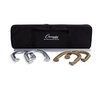 Champion Sports Tournament Horseshoe Set: Classic Outdoor Lawn Game includes Two Chrome & Two Brass Plated Professional Horseshoes with Solid Steel Stakes & Carrying Case