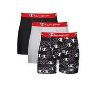 Champion Underwear Boxer Briefs, Everyday Active, Lightweight Stretch, 3-pack, New Ebony/New Ebony With C Logo Print/Silverstone, M