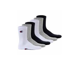 Champion Unisex Core 6pp Crew Ankle Socks, Blu Marino, Bianco, Grigio Melange Chiaro, 5-Mar UK