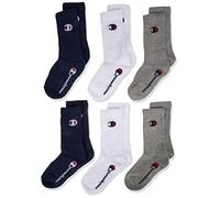 Champion Unisex Kids and teens Core- Junior 6pp Crew Ankle Socks, Navy Blue/White/Light Melange Grey, 74-80 UK