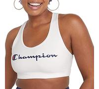 Champion Women's, Authentic, Moderate Support, Classic Sports Bra (Plus, Opaque, White Color Script, L