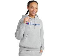 Champion Women's, Powerblend, Fleece, Comfortable Hoodie Sweatshirt (Plus Hooded, Oxford Gray Script, Large