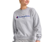 Champion Women's, Fleece, Crewneck, Warm Sweatshirt (Plus, Oxford Gray-Classic Script Logo, XS