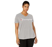 Champion Women's Plus Jersey V-Neck Tee, Script Logo T-Shirt, Oxford Gray-y07245, XXL