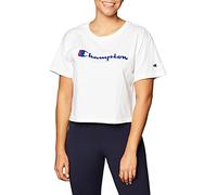 Champion Women's T, Classic, Crop Top Tee Shirts, White Script, S