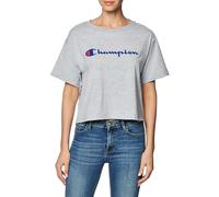 Champion Women's The Cropped TEE T-Shirt, Oxford Gray Script, XL