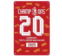 Champions 2025 Sign for Liverpool Fans, Metal Bar Signs with 4 Pre-drilled Hanging Holes, 20 Times Champion Poster for Bar Home 11.8 x 7.9 in