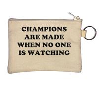 Champions are Made Whan No One is Watching Black Logo Key Chain Coin Purse Beige