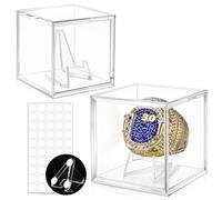 Championship Ring Display Case, Acrylic Display Case, 2 Inch Championship Ring Box with Holder, Baseball Ring Holder, 2 Pack