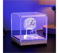 Championship Ring Display Case with Led Light, UV-Protected Clear Challenge Coin Holder with Walnut Wood Stand Base, Display Box for Memorabilia, Gift for Baseball, Softball, Super Bowl, Football Ring