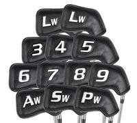 CHAMPKEY 12-Pack Premium Golf Head Covers - Advanced Polyurethane Synthetic Leather Club Covers - Perfect for Golf Clubs (Black)