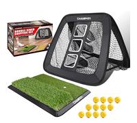 CHAMPKEY Double Sided Golf Chipping Net with Mat and 12 Foam Balls, Professional Golf Practice Net, Ideal for Indoor and Outdoor Training