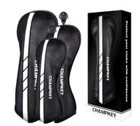CHAMPKEY Premium Golf Head Covers for Woods & Driver - Advanced Polyurethane Synthetic Leather - Available as Single or Full Set (Black-3 Head Covers (No.1,3,X))