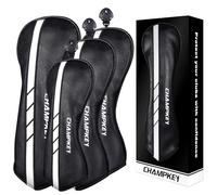 CHAMPKEY Premium Golf Head Covers for Woods & Driver - Advanced Polyurethane Synthetic Leather - Available as Single or Full Set (Black-4 Head Covers (No.1,3,5,X))