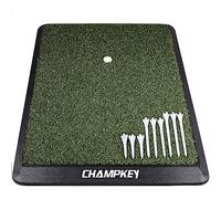 Champkey Premium Synthetic Turf PRO Golf Hitting Mat | Heavy Duty Rubber Base Golf Practice Mat | Come with 1 Rubber Tee and 9 Plastic Tees (M(13'' x 17''), One-Turf), Green