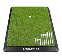 Champkey Premium Turf Golf Hitting Mat (9 Golf Tees & 1 Rubber Tee) - Heavy Duty Rubber Base 16mm Lawn Practice Mat Perfect for Indoor and Outdoor (Green, 8", 17")