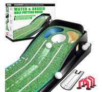 CHAMPKEY Professional Hazard Golf Putting Green with Putting Gates and Putting Mirror - Featuring Progressive Slope Tech and Noise Reduction Tech on Golf Putting Mat (Green)