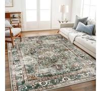 CHAMPLANT 6‘x9’ Green Washable Area Rug Boho Chic Medallion Distressed Design Non-Shedding Easy Care Ideal for High Traffic Areas in Living Room Bedroom Office Kitchen Coffee Table Large Carpet