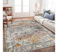 CHAMPLANT Area Rug 8x10 Washable Taupe Vintage Traditional Mat Distressed Indoor Foldable Thin Retro Accent Floral Print Non Slip Carpet for Living Room & Dining Room