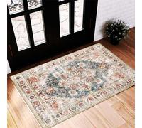 CHAMPLANT Washable Small Rug 60x90 cm Bath Mat Vintage Distressed Taupe Rug Door Mat Grip Carpet for Kitchen Dining Bedroom Living Room