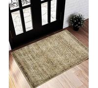 CHAMPLANT Washable Small Rug 60x90 cm Bath Mat Vintage Distressed Taupe Rug Door Mat Grip Carpet for Kitchen Dining Bedroom Living Room