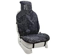 Champlus Sheepskin Seat Cover - Genuine Australian Lambskin Curly Wool Seat Cushion for Front Seat, Soft Natural Pure Wool, Universal Fits Most Cars SUVs Trucks Minivans, Quick Install 1pc - Black