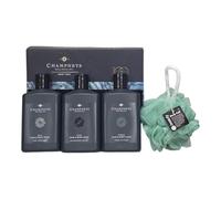 Champneys Men’s Gift Set - 3 x 200ml Hair & Body Wash (Relax, Energise, Active) + Free Beauty Body Puff (Any Colour) - Perfect for Christmas or Any Occasion
