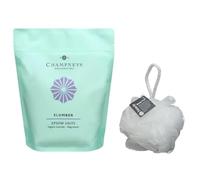 Champneys Slumber Epsom Organic Lavender & Magnesium, Bath Salts 1kg Suitable for Vegan Friendly Spa Approved with Free Beauty Body Puff (Any Colour)