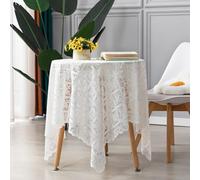 champracer Lace Tablecloth with Floral Pattern, Vintage Floral Embroidery Lace Tablecloth, Lace Tablecloth Rectangular Boho Lace Wedding Tablecloth Rectangular (Flower, 140 x 140 cm)