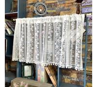 champracer Net Curtain, Kitchen Curtain, Cotton Hollow Boho Short Curtain, Embroidery, Panel Curtain, Country House Style, Bistro Curtain, Lace Curtains, Semi-Transparent Curtain (150 x 60 cm)
