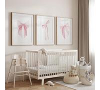 champracer Set of 3 Pink Poster Set Aesthetic Aesthetic Pink Heart Bow Pattern Canvas Wall Art Girls Room Decoration Without Frame (40 x 50 cm, A)