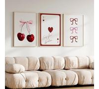 champracer Set of 3 Pink Poster Set, Aesthetic Pink Bow Tie, Cherry Wall Pictures, Modern Wall Decoration, Canvas Picture Set for Living Room, Bedroom, Dormitory, Teen Girls, Room Decoration, Without