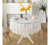 champracer Tablecloth, Lace Tablecloth Washable Lace Round Tablecloth Boho Vintage White Floral Pattern Table Cloth for Garden Balcony Home Wedding Festival Decoration (A, Round 150 cm)
