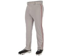 Champro Men's Triple Crown 2.0 Open Bottom Baseball Pants with Braid, Grey, Scarlet, Large