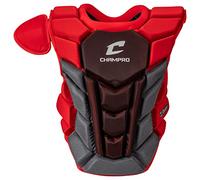 CHAMPRO Optimus Pro Plus Ergonomic Baseball Catcher's Chest Protection Protector for Commotio Cordis with Removeable Shoulder Cap, 16.5'', Scarlet Red
