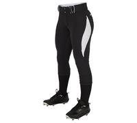 Champro Surge Traditional Low-Rise Fastpitch Softball Pant with Contrast-Color Braid Piping, Black,White, Medium
