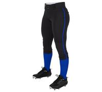 Champro Tournament Traditional Low Rise Softball Pant with Contrast-Color Braid Piping, black, royal pipe, small