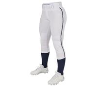 Champro Tournament Traditional Low Rise Softball Pant with Contrast-Color Braid Piping, White, Navy Pipe