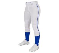 Champro Tournament Traditional Low Rise Softball Pant with Contrast-Color Braid Piping, White, Royal Pipe, Large