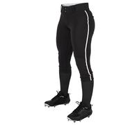 Champro Women's Tournament Low Rise Softball Pants with Side, Black, White Pipe, Small