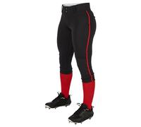Champro Women's Tournament Low Rise Softball Pants with Side Piping Black,Scarlet