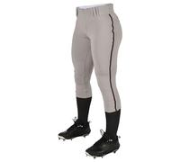 Champro Women's Tournament Low Rise Softball Pants with Side Traditional w/Braid, Grey, Black Pipe, Medium