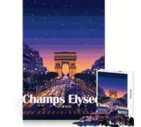 Champs Elysees Paris Night Scene Jigsaw Puzzles for Adults1000 Pieces Brain Wellness Leisure Activity Perfect Lock Bday Surprise (38x26cm)