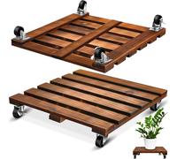 CHAMSUREUK 2 Pack 30CM-12 Inch Plant Caddy Wood Plant Stands with Wheels Plant Pot Trolley with Metal Lockable Caster Wheels Heavy Duty Rolling Plant
