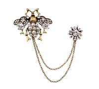 Chamvino men's and women's Retro metal dual chain suit brooch Fashion personality inlaid pearl bee chain brooch Shirts collar connection buckle