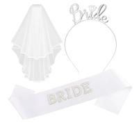 Chanaco 3Pcs Bachelorette Party Favors Bride to Be Sash Gifts Bridal Shower Decorations Silver Rhinestones Headband Pearls Sash and White Veil with Comb Engagement Accessories Wedding Supplies