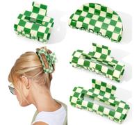 CHANACO Checkered Claw Clip Checkered Hair Clip Large Claw Clips for Thick Hair Green Tortoise Barrettes Hair Clips for Women Y2K Aesthetics Coquette Accessories Gifts Trendy Stuff