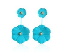 Chanaiqw Boho Summer Long Metal Poppy Flower Dangle Earring Matte Painted Dual Flower Floral Petal Tiered Drop for Women, Metal, No Gemstone