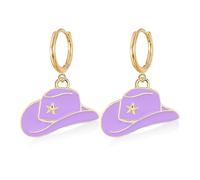 Chanaiqw Enamel Cowhat Western Earrings for Women Cowhat Boho Huggie Dangle Western Drop Earrings for Ladies, Stainless Steel, No Gemstone