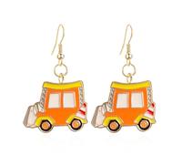 Chanaiqw School Bus Dangle Earrings Cute Alloy Yellow School Bus Drop Funny Cartoon Car Bus Statement Earring for Women Jewelry, Acrylic, No Gemstone